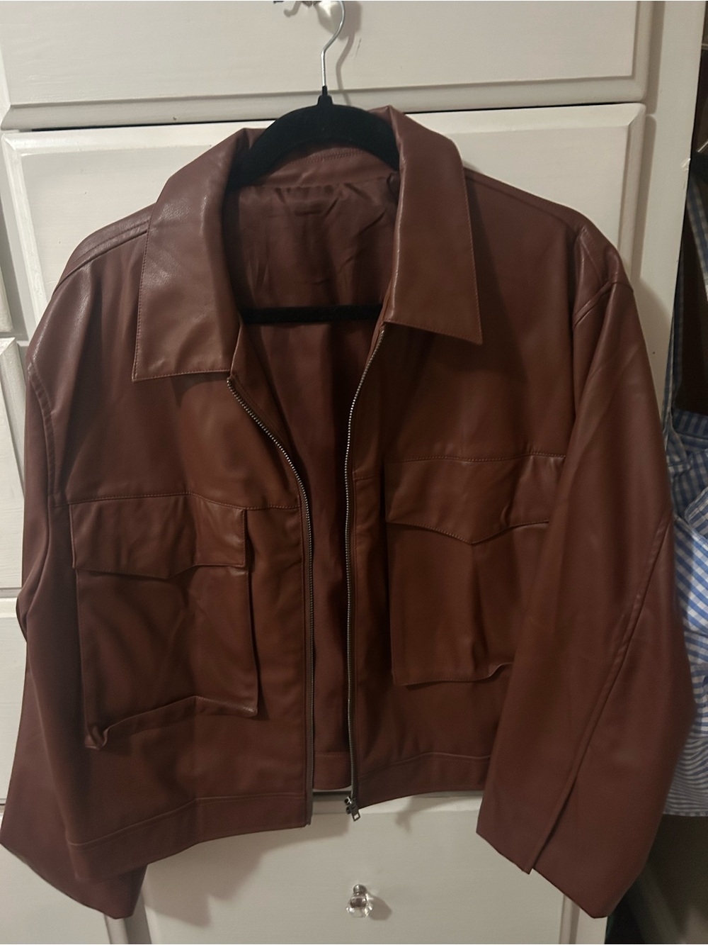 Men's Brown Leather Jacket - Classic Zip Front